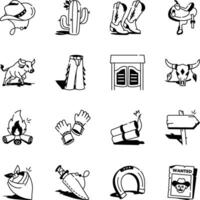 Collection of Wild West Doodle Icons vector
