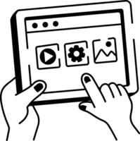 A sketchy style icon showing touch screen vector