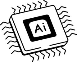 A doodle style icon showing ai chip vector
