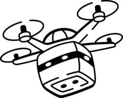 A doodle style icon showing delivery drone vector
