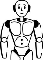 A doodle style icon showing humanoid robot vector