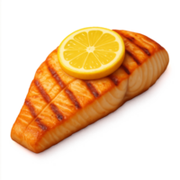 Grilled Fish Fillet with Lemon Slice in 3D Rendered Style png