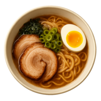Delicious Ramen Bowl with Pork, Egg, and Green Onions png