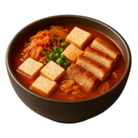 Korean Jjigae with Kimchi and Tofu in a Traditional Bowl png