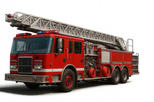 3D Render of a Realistic Fire Truck with Ladder and Detailing png