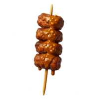 Detailed 3D Rendering of Juicy Satay Skewers with Peanut Sauce png