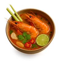 Authentic Tom Yum Goong with Shrimp and Fresh Ingredients in Bowl png
