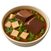 Simple Duck Blood Soup with Tofu and Fresh Herbs in a Bowl png
