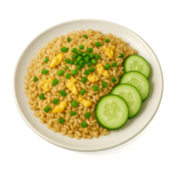Simple Fried Rice Delight with Fresh Cucumber Slices on Plate png