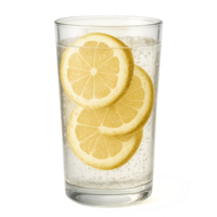 Refreshing Sparkling Lemon Water in a Clear Glass with Lemon Slices png