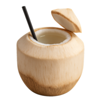 Fresh Coconut Drink with Straw in Natural Shell on White Background png