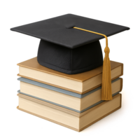 Graduation Cap on Stack of Books with Simple Design Elements png