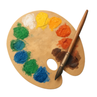 Artistic Palette with Vibrant Paints and Brush for Creative Work png