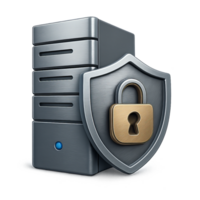 3D Secure Server Tower with Shield Icon for Data Protection png
