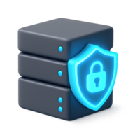 Glowing 3D Shield Over Data Storage Icon for Security Concept png