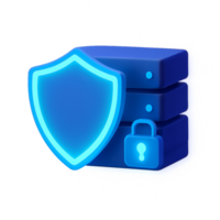 3D Glowing Shield with Padlock on Blue Server Background png