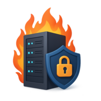 Secure Server Infrastructure Concept with Shield and Fire Elements png