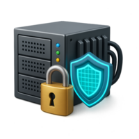 Secure Server Module with Shield and Lock Icon for Digital Protection png