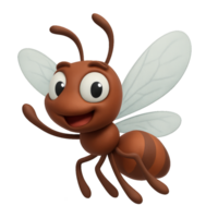 3D Cartoon Ant with Wings in Joyful Pose and Friendly Expression png