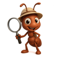 Cartoon Ant Explorer Character with Magnifying Glass in Simple Style png