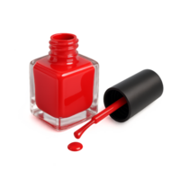 Bright Red 3D Nail Polish Bottle with Open Cap and Dripping Gloss png