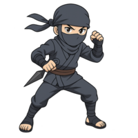 Dynamic Cartoon Ninja Warrior Character in Action Pose Design png