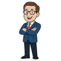 Cartoon CEO Character with Confident Smile and Simple Style png