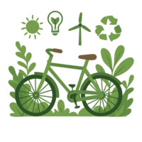 Eco-Friendly Bicycle Surrounded by Nature Elements and Symbols png