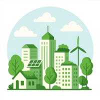 Eco-Friendly Cityscape with Green Elements and Simple Design png