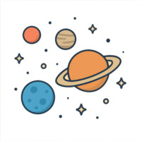 Minimalist Space Illustration with Planets and Stars in Simple Design png