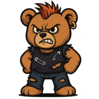 Punk Inspired Teddy Bear Character with Bold Expression and Attire png