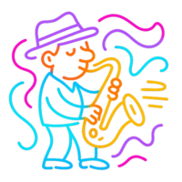 Colorful Neon Saxophone Player with Vibrant Musical Vibes png