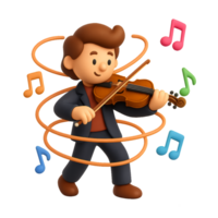 Animated Violinist in Whirlwind of Musical Notes and Energy png