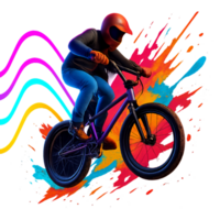 Neon Biker Performing a Jump Against a Colorful Abstract Background png