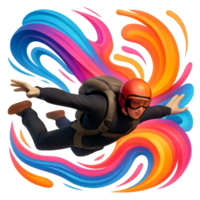 Colorful Skydiver in Descent Against Vibrant Abstract Background png