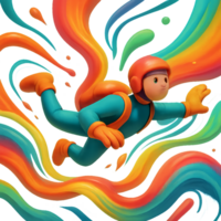 Colorful Skydiver in Dynamic Descent with Vibrant Swirls png