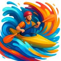 Kayaker Overcoming Thrilling Rapids with Bold Colors and Motion png