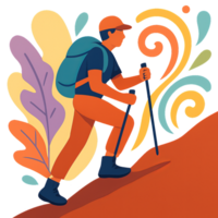 Vibrant Hiking Adventure in Nature with Colorful Background Elements png