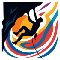 Dynamic Rock Climber Silhouette with Abstract Colorful Background png