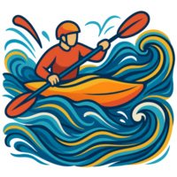 Abstract Kayaker Navigating Rapids in Vibrant Colorful Waves png