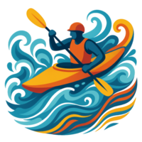 Abstract Kayaker Navigating Rapids with Colorful Waves and Motion png