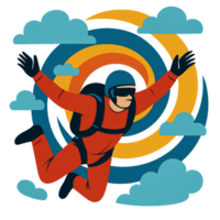 Vibrant Skydiver in Dynamic Descent Surrounded by Colorful Clouds png