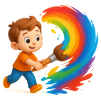 Happy Child Painting with Colorful Brush in a Cartoon Style png