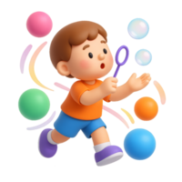 Kid Playing with Colorful Bubbles in a Playful Environment png