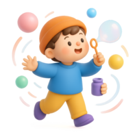 Happy Kid with Colorful Bubbles in a Playful Scene png