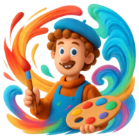 Colorful Swirls and a Painter with a Palette in Abstract Design png