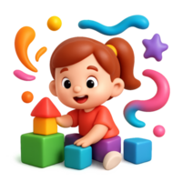 Playful Child Engaged in Imaginative Building with Colorful Blocks png