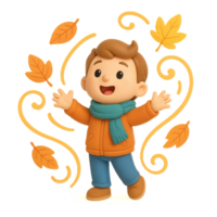 Joyful Child Tossing Colorful Leaves in Autumn Season png