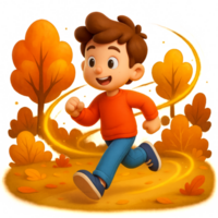 Joyful Child Running Through Colorful Autumn Landscape png