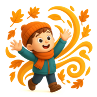 Happy Kid Joyfully Tossing Leaves in Autumn Wonderland Adventure png